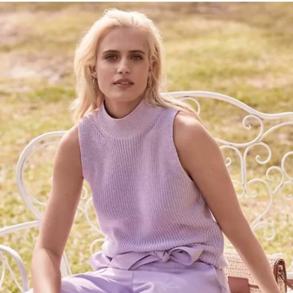 LOFT Lavender Sleeveless Mock-Neck Knit Sweater